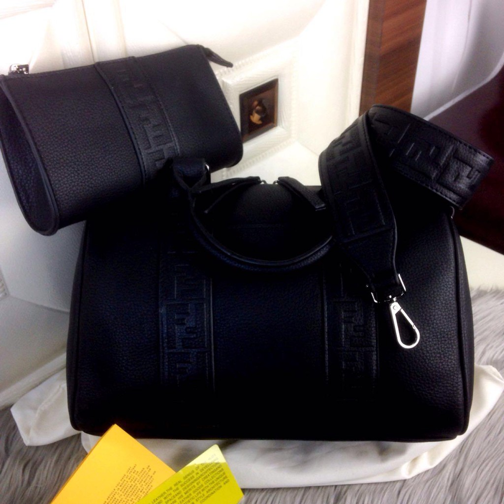 FENDI Speedy Boston Leather Bag SS19 With Clutch & FF Velvet Strap 7887 LL-WS