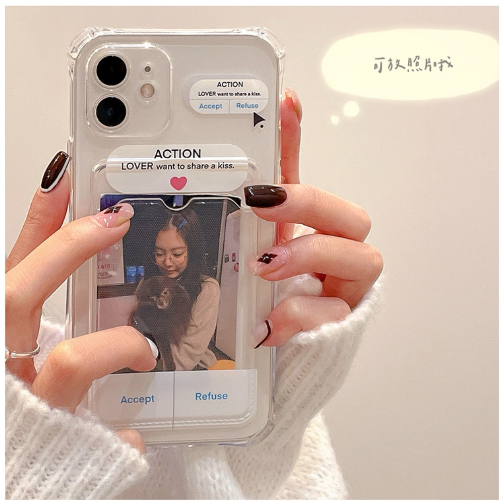 Soft Case Silikon Transparan Shockproof Full Cover Holder Kartu Foto / Kamera Untuk Iphone