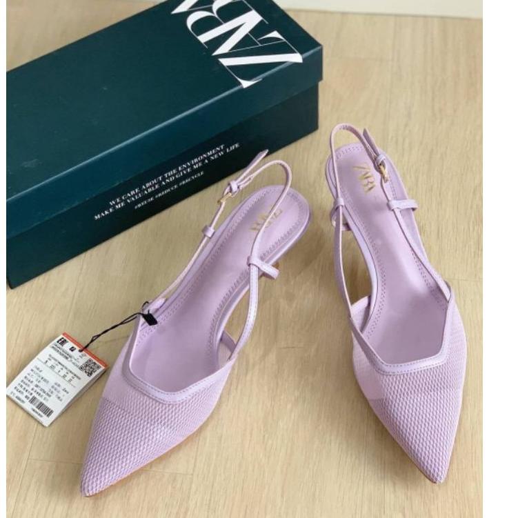 Promo 6PYJI ZARA MESH KITTEN HEEL SHOES - SEPATU ZARA LILAC - SEPATU WARNA LILAC V52 Model Terkini