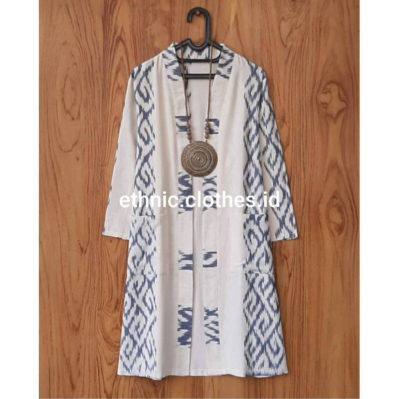 long outer batik tenun toraja putih elegant