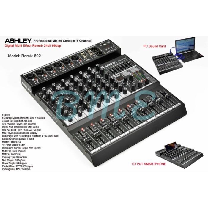 Mixer Audio Ashley Remix 802 Original 8 Channel Bluetooth - Soundcard