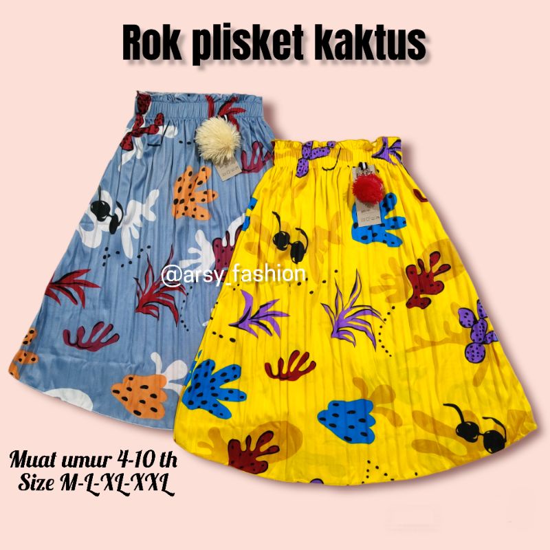 (3-8 th) Rok plisket anak pom motif kaktus / Rok anak perempuan