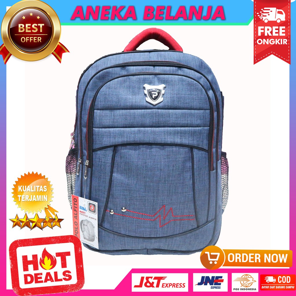 Tas Ransel Alfito Ombak Biru Merah Backpack Sekolah Kerja Kuliah Keren Berkualitas Backpack SMP SMA Cowok Cewek  Bahan Awet Tebal Harga Terlaris Termurah Berkualitas