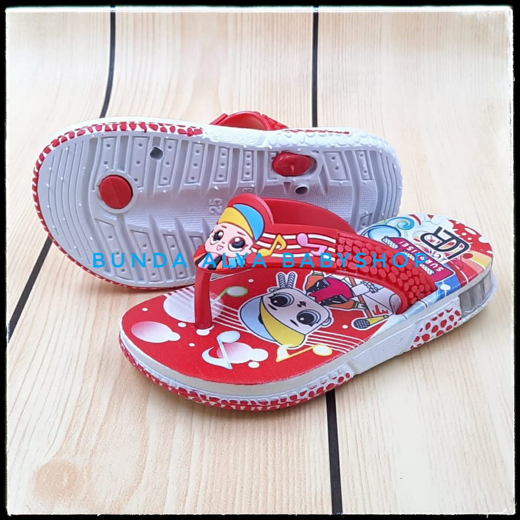 Sandal Anak Perempuan Jepit LED Usia 1 Tahunan Import  - Senal Anak Cewek Kartun MERAH Size 27