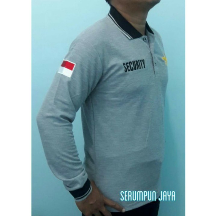 KAOS SECURITY ABU LOGO WINGS PANJANG - KAOS SECURITY - KAOS KERAH SECURITY LOGO WINGS ABU BORDIR