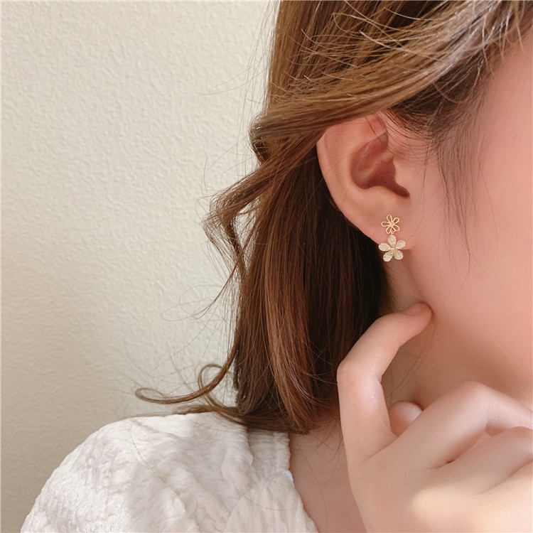 Anting Bunga Sparkle diamond double lady Korea