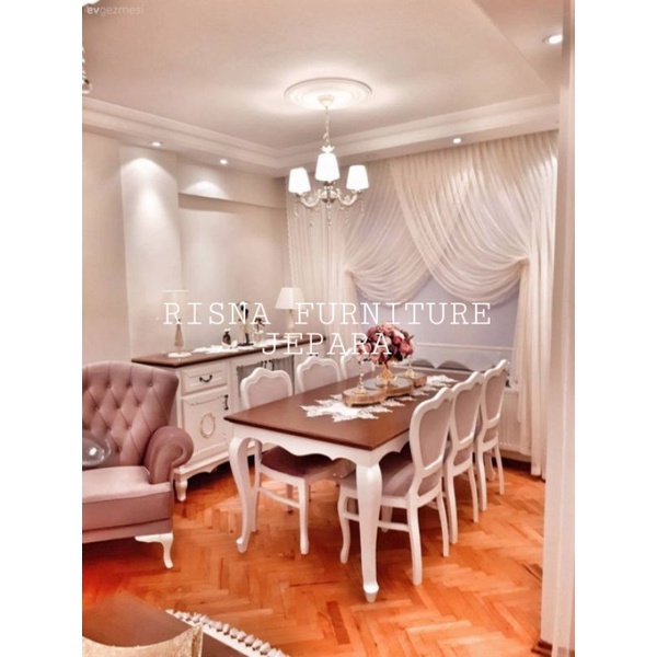 MEJA MAKAN 6 KURSI/1SET KURSI MAKAN 6 KURSI DUCO KOMBINASI TOP NATURAL