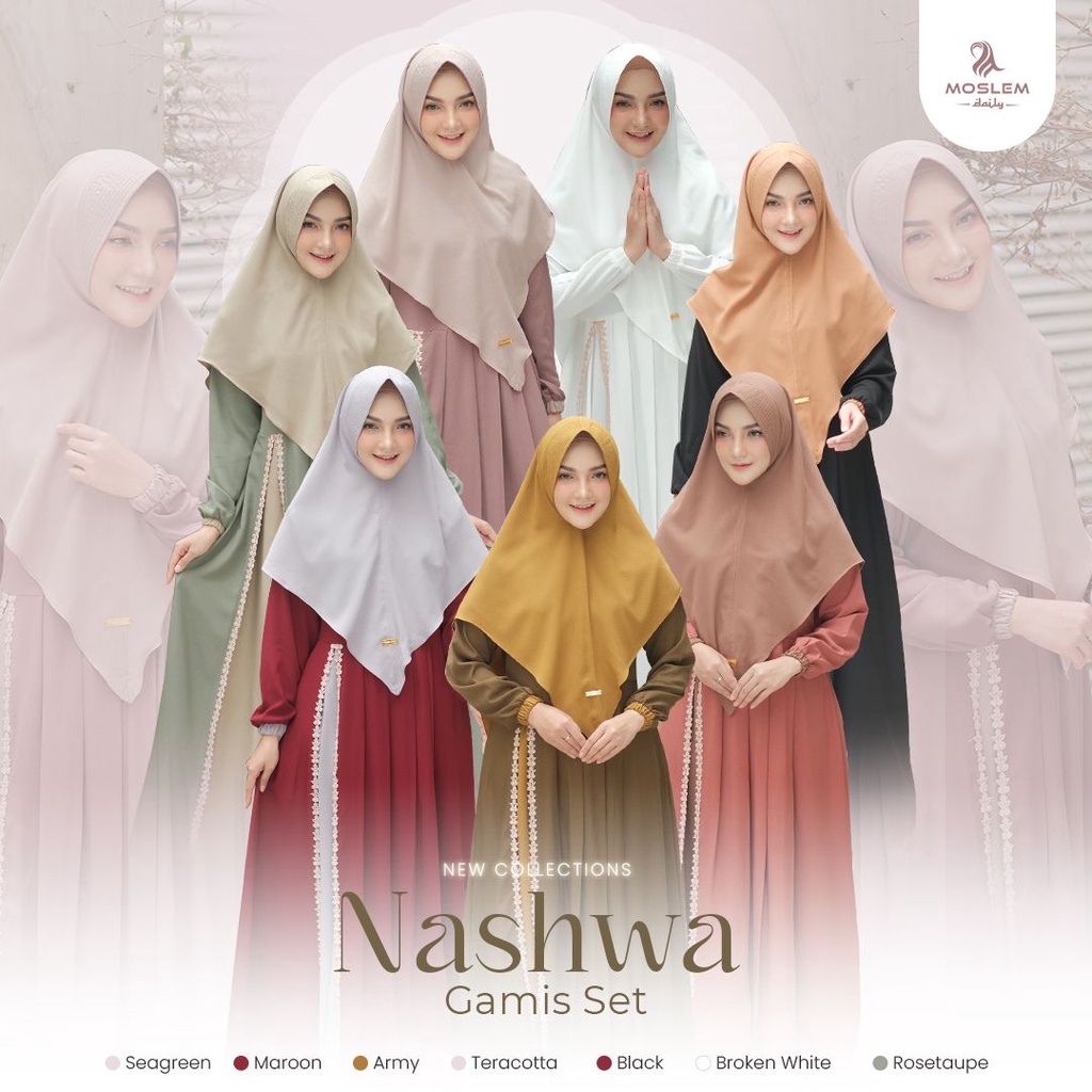 GAMIS NASHWA SET SYARI BY MOSLEM DAILY / GAMIS SYARI SET KHIMAR MURAH / GAMIS ITY CREPE PREMIUM