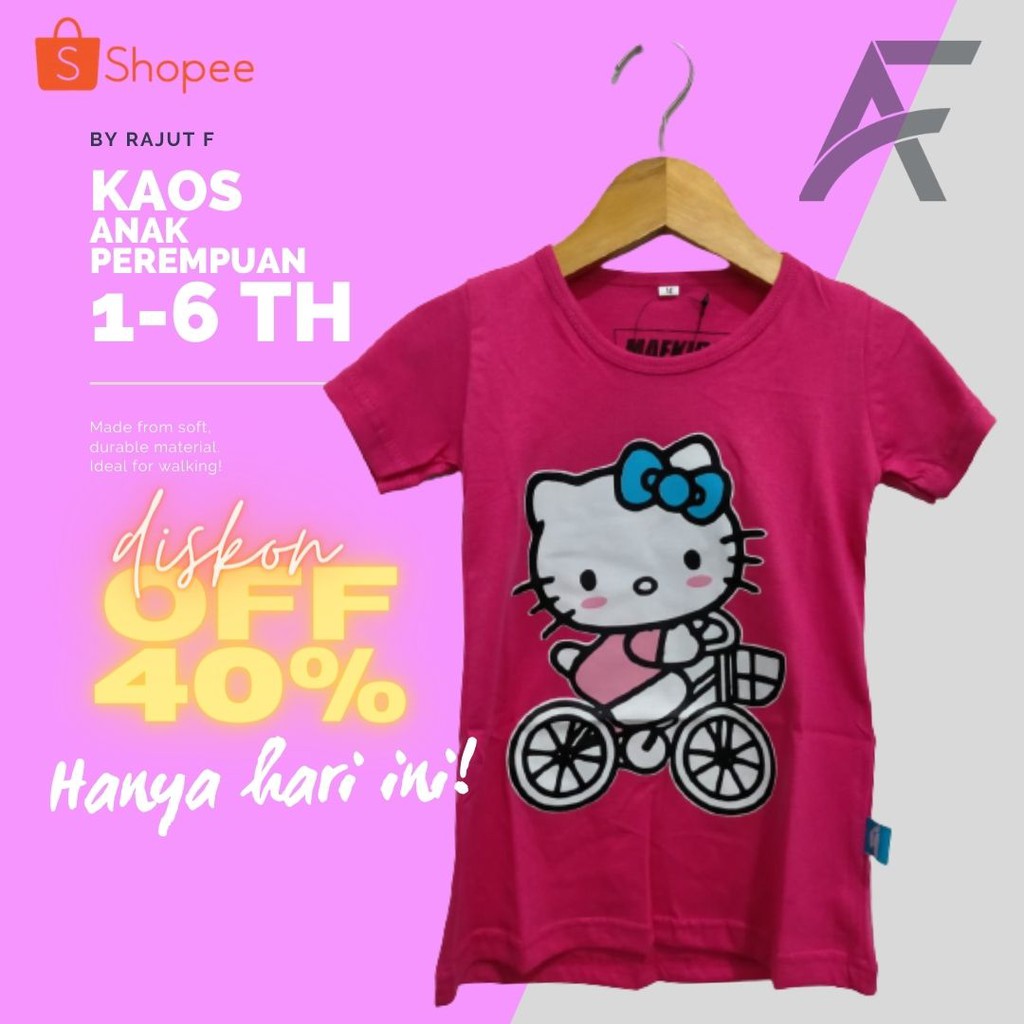 KAOS ANAK PEREMPUAN 1-6 TAHUN MOTIF HELLO KITTY