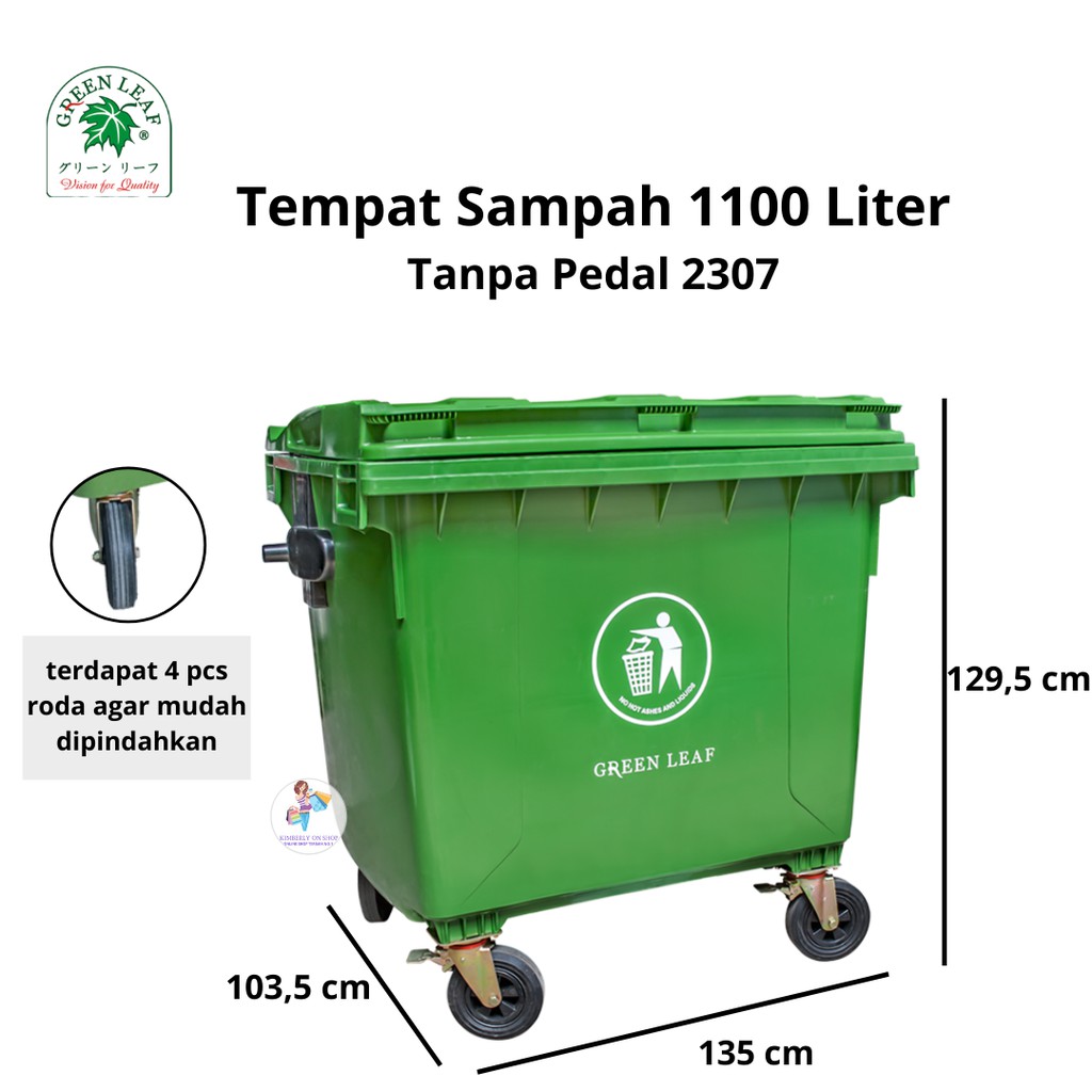 Tempat Sampah BIO 1100 Liter 2307 Greenleaf Dustbin Roda Tanpa Pijakan