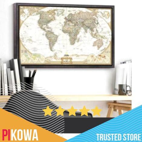 Cuci Gudang Awal Tahun Peta Dunia Detail Benua National Geo / Poster Dinding / Map World Indo Cuci