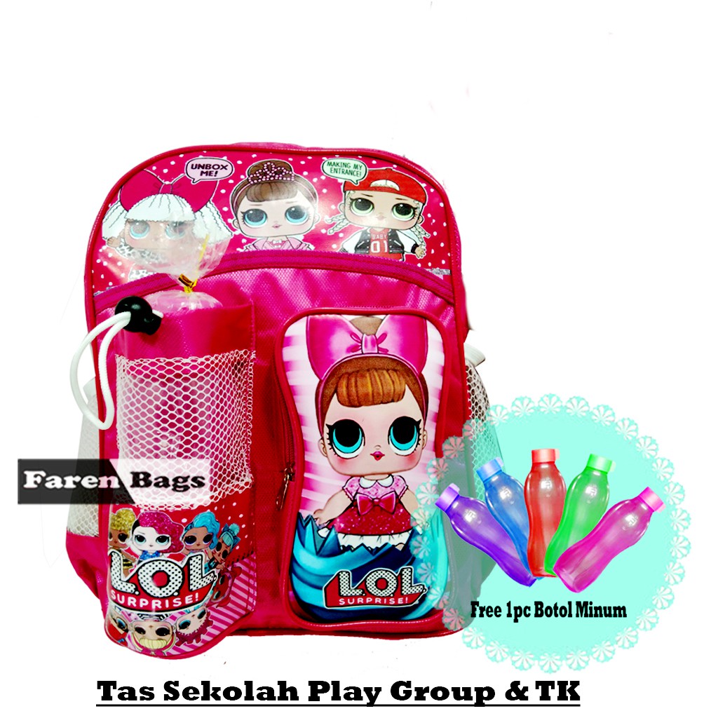 {Paket} Tas Sekolah Anak TK karakter Tas Anak Cewek Tas Ransel TK Free Botol minum &amp; Set Alat Tulis