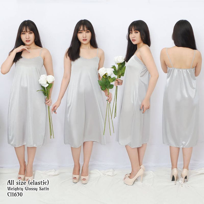 Daster wanita sexy baju tidur allsize satin MIDI dress tanktop 1630SDR