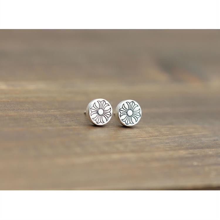 R23 Chrome Hearts Sterling Silver 925 Personality Cross Couple Punk Earrings Retro Simple Round Hips