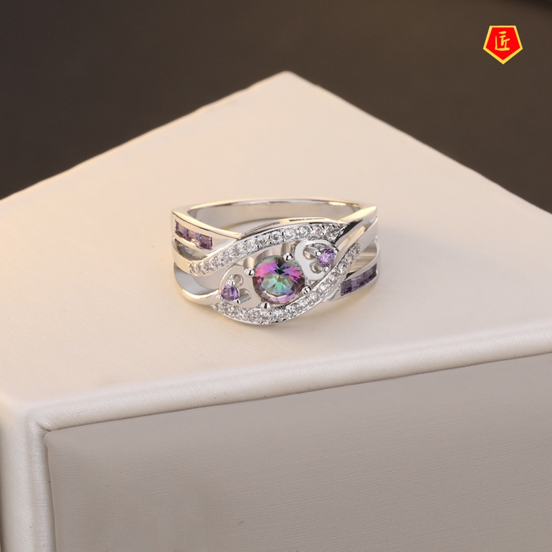 [Ready Stock]Heart-Shaped Amethyst Diamond Ring