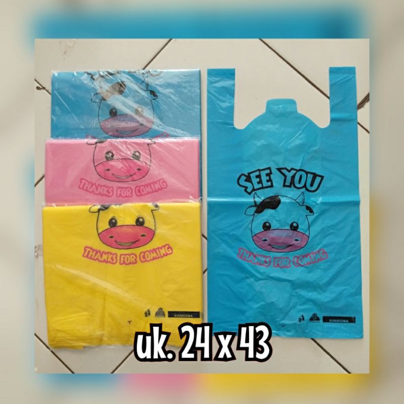 Plastik motif sapi lucu kresek olshop ukuran 24x43 isi 30 lembar