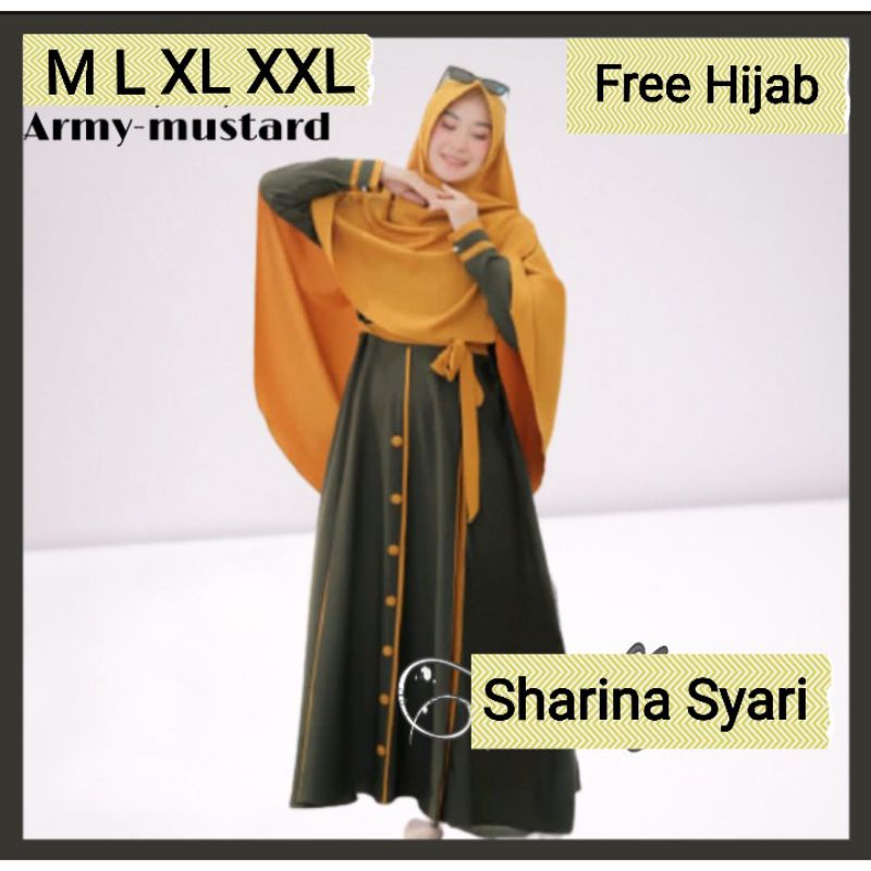 Baju Gamis Dress Busui Sleting Depan Wanita Syari Muslim Kancing Bawah Plus Free Khimar Hijab Jilbab
