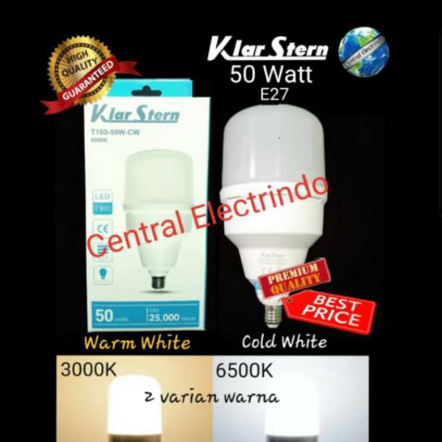 Lampu LED 50 watt Bohlam 50w Bulb LED 50 w Fitting E27 KlarStern.