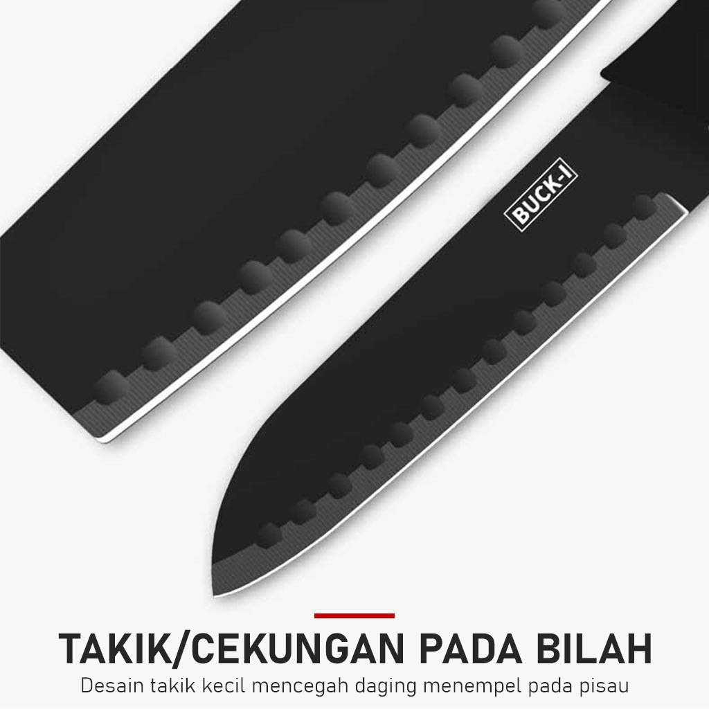 Set Pisau Dapur Premium 5 Pcs in 1 Warna Hitam Stainless Steel Cetakan Telur Perlengkapan Dapur Chef Knife Set Cleaver Import - J12 - LuckyStar