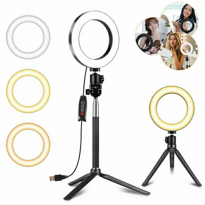 PAKET RING LIGHT 26M 10 INCH GRIP TRIPOD 2,1 METER TIKTOK VIDEO MAKE UP LAMPU VLOG 210CM