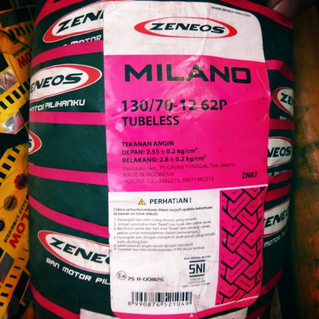 Ban Zeneos Milano 130/70-12 (Ban Vespa Sprint / GTS matic belakang) Ring12