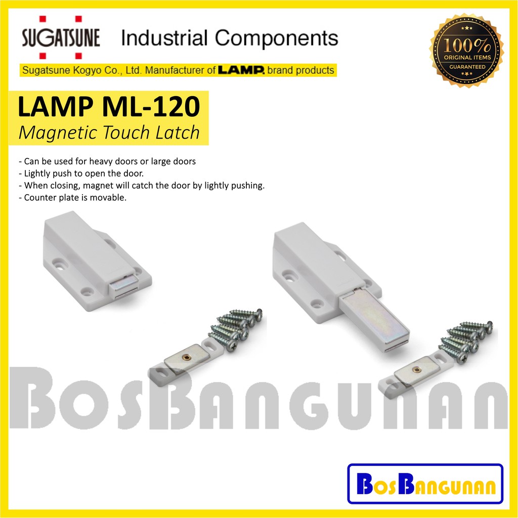 Catch & Latch Tip On LAMP ML120 WHITE/ Push Open Lemari / Engsel Pintu / Magnet Kabinet Sugatsune