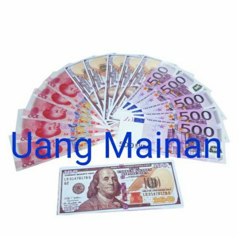 uang mainan anak anak Dollar, euro, yuan ( 1 pack isi 30 lembar )