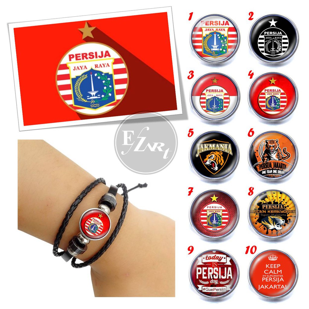 Gelang Custom Suporter Persija The Jak Mania Jakarta Elegan Kulit Kepang Multilayer