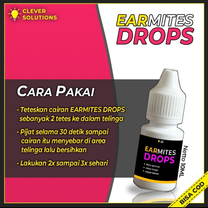 EARMITES DROPS - Obat Tetes Telinga Anabul CLEVER SOLUTION Infeksi Gatal 10 ML