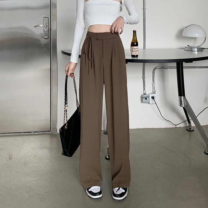 celana panjang wanita highwaist korean style kulot straight pants loose import celana hitam