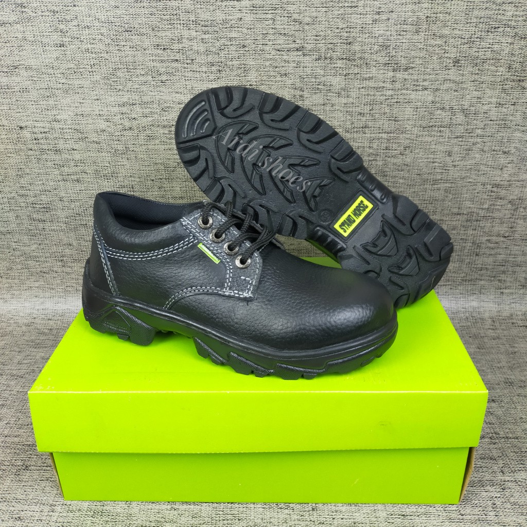 Sepatu Safety Pria Model Tali Bahan Kulit Sapi Asli Sefti Kerja Sepatu Cowok Ujung Besi Septi Pendek