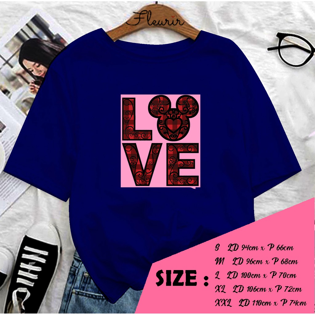 FLEURIR - KAOS MIKI LOVE WANITA DEWASA LENGAN PENDEK TEE UNISEX