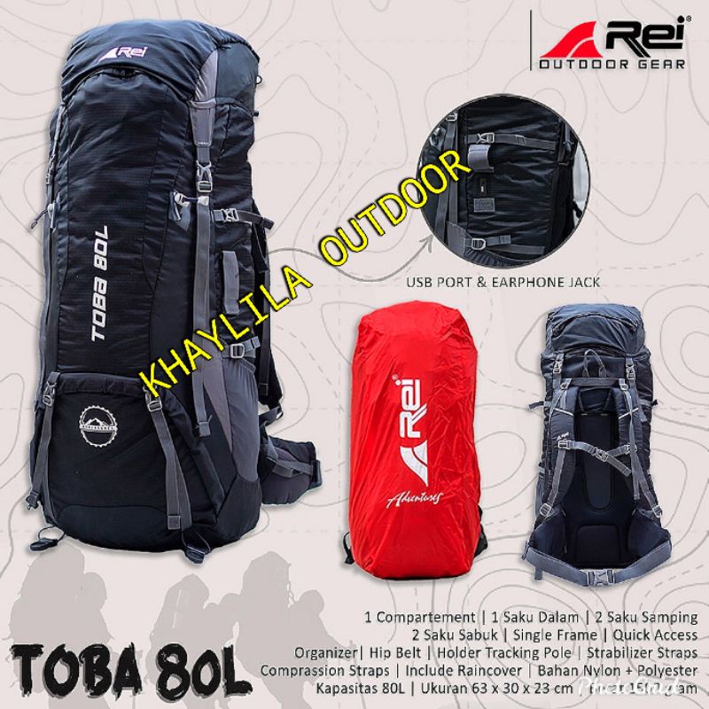 TAS RANSEL CARRIER AREI TOBA 80 LITER ORIGINAL REI OUTDOOR TAS PENDAKI GUNUNG HIKING