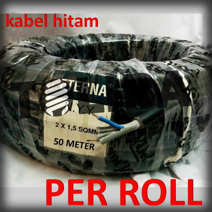 kabel hitam eterna nyy 2x1.5 2x1,5 kawat isi 2 / 50meter 50m roll SNI