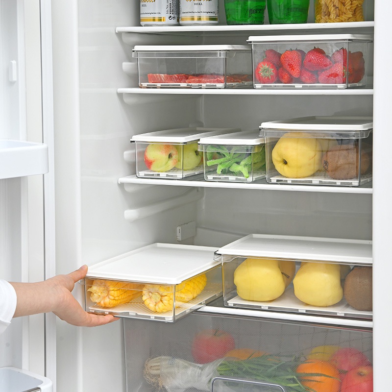 Kotak Penyimpanan Makanan Kulkas dengan Saringan / Fridge Food Storage Box Organizer Serbaguna L2,DEPAN COLOKAN - HHM972