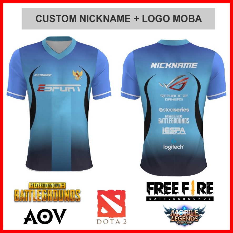 Baju Kaos Jersey Esport Gaming Custom PUBG, FREEFIRE, ML, DOTA, AOV 26