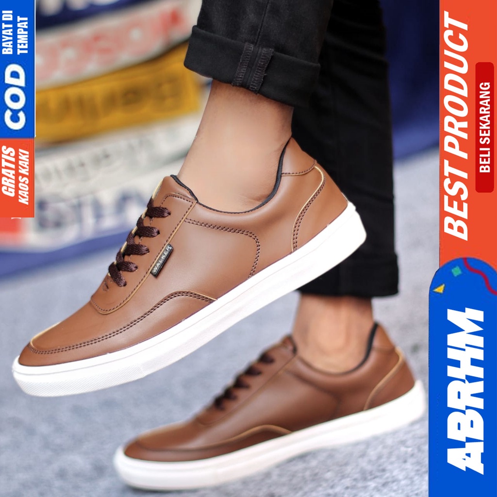 Sepatu Casual Pria Sneakers Hitam Kasual Kulit Pu Kekinian Kerja Kuliah Kantor Fashion Shoes Terbaru ABRHM TIAGO