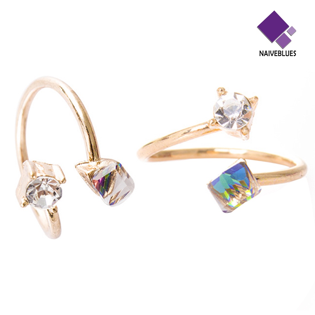 Naiveblue &gt; Cincin Tunangan Adjustable Hias Berlian Imitasi Multi Warna Anti Pudar Untuk Wanita