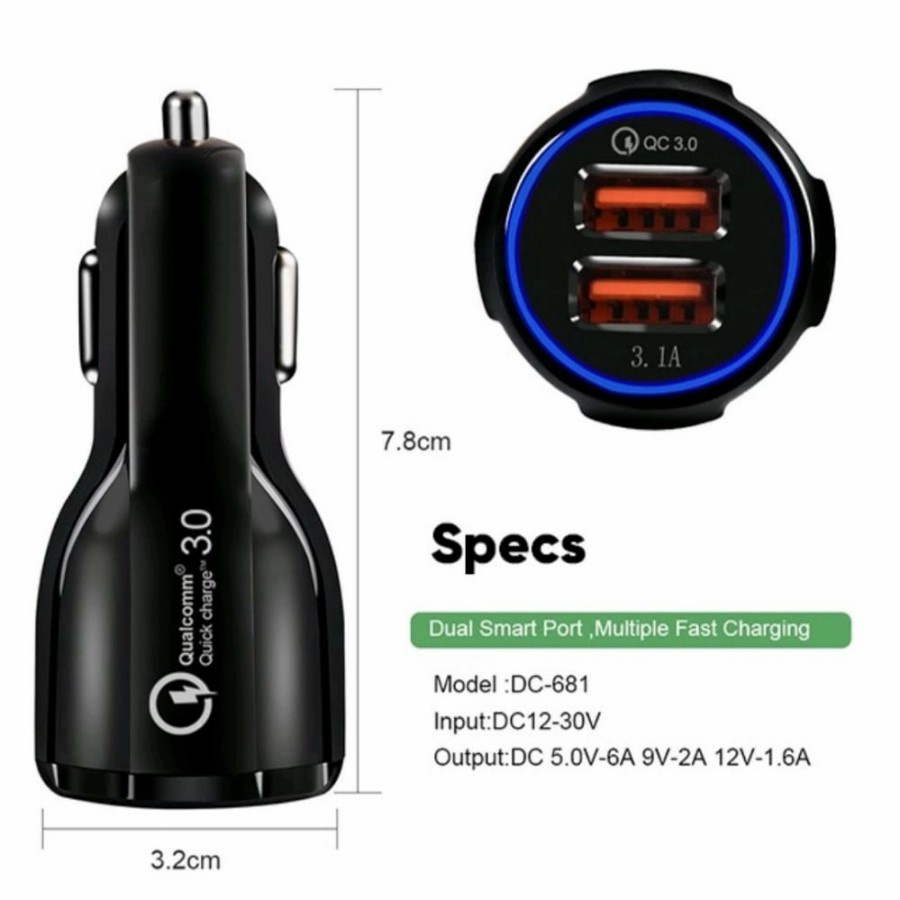 CHARGER MOTOR MOBIL FAST CHARGING CAR CHARGER 6A QUICK CHARGE QC 3.0