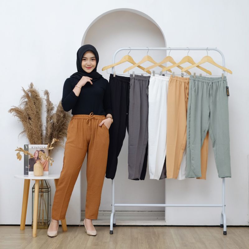 Binar Collection MB 02- Celana Pensil baggy Pants Wanita XL dan 3L Jumbo dewasa / Celana Jumbo Ibu katun Crinkle adem nyaman Celana kerja / harian / santai murah