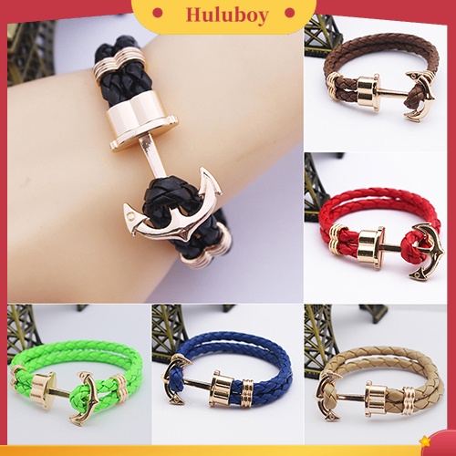 Hu Hu Hu Hu Hu Alat Bantu Pasang Kacamata♡ Gelang Tangan Kulit Imitasi Banyak Lapis Aksen Jangkar Handmade Untuk Unisexpriawanita