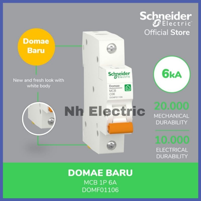 Mcb 1 Phase New Domae 6 Ampere Pemutus Arus Listrik Circuit Breaker Schneider