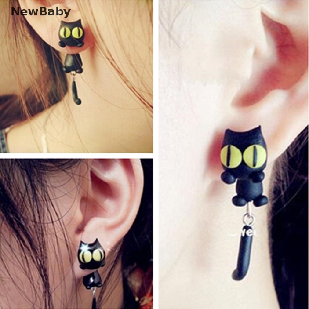 1 Pasang Anting Stud Desain Hewan Kucing Bahan Polymer Clay Untuk Wanita