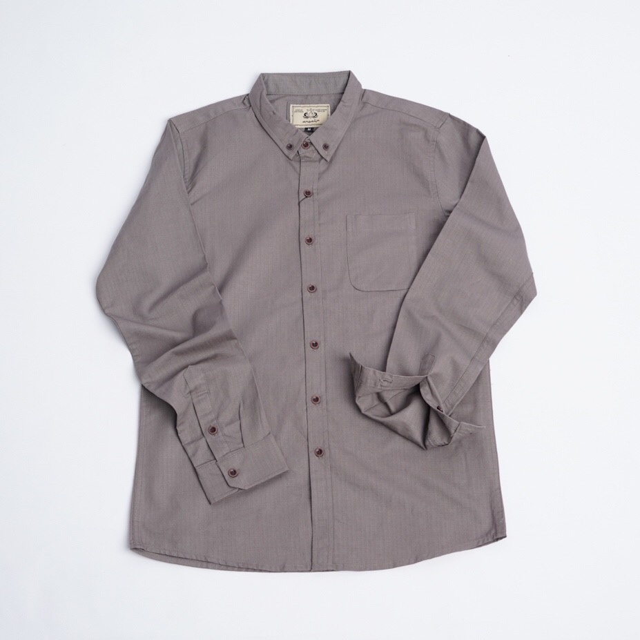 KEMEJA PRIA BASIC POLOS PANJANG PREMIUM ABU-ABU