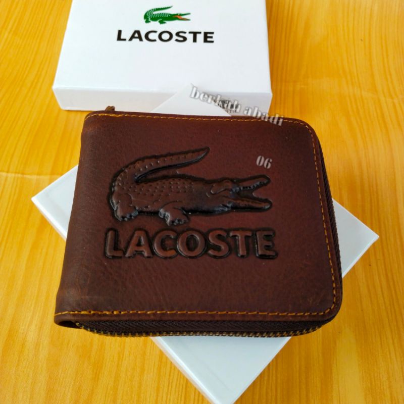 Dompet Resfull  Seleting Kulit Sapi Asli Premium Original/Dompet Lacoste Kulit resleting Luar