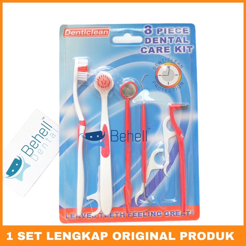 dental care kit . paket pembersih gigi behel isi 8 piece . sikat set . Ortho kit paket biru merah