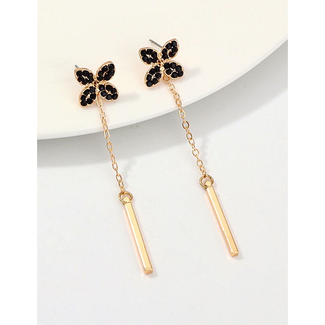 LRC Anting Tusuk Fashion Gold + Black Lucky Grass Back Hoop Earrings F75542