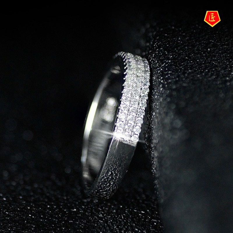 [Ready Stock]Classic Simple Three-Row Diamond Ring