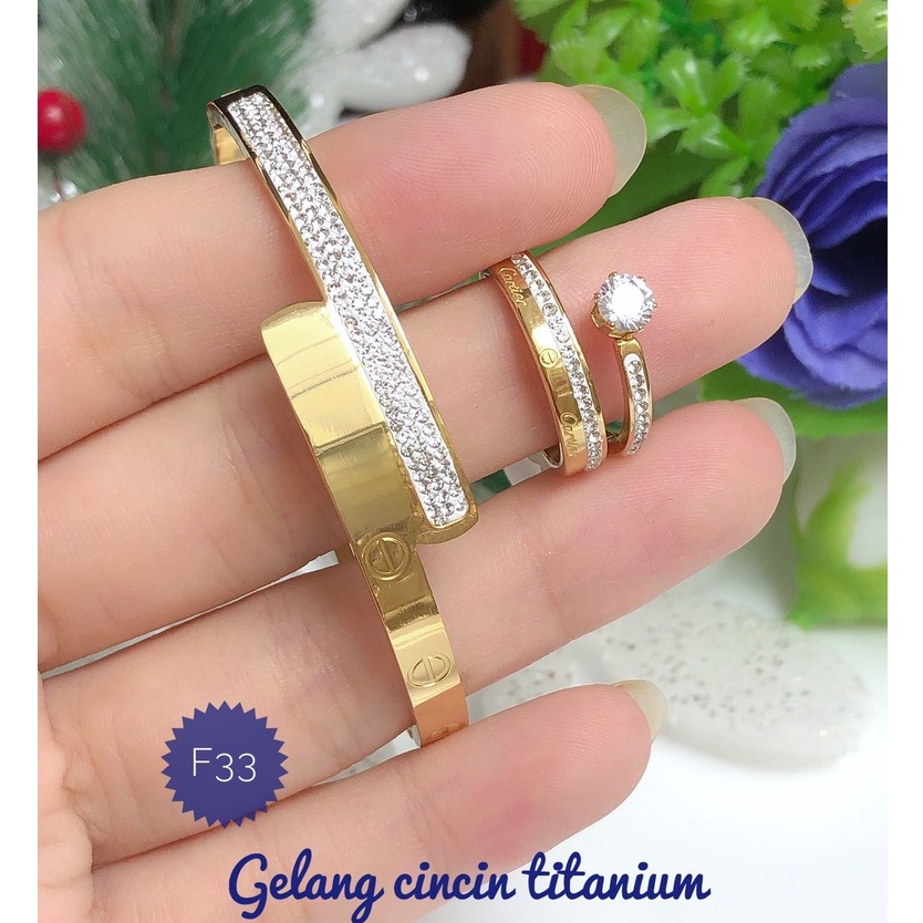 XUPED TERMURAH Set Perhiasan TITANIUM Anti Karat Gelang Cincin Cartier Permata Gold Cantik Modis Xup