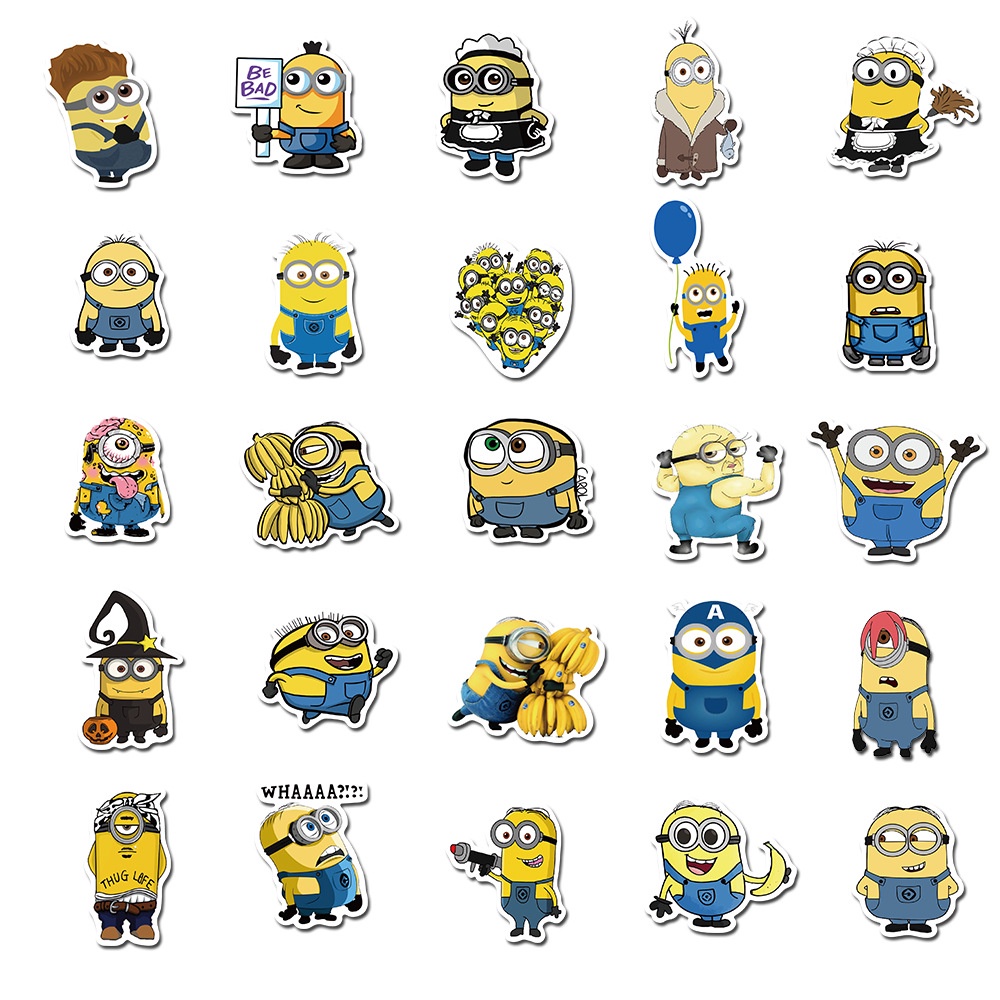 50pcs Stiker Graffiti Kartun Minions Anti Air Untuk Dekorasi Komputer / Handphone / Notebook / Koper / Helm